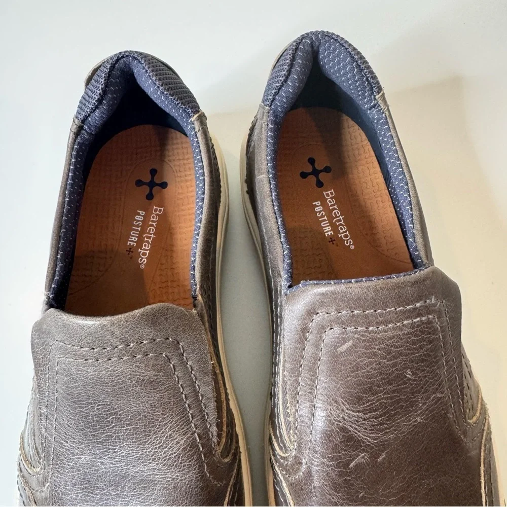 BARETRAPS Jarred Men's Leather Slip-on Sneaker size 8 Mahogany Mist Grey - NEW